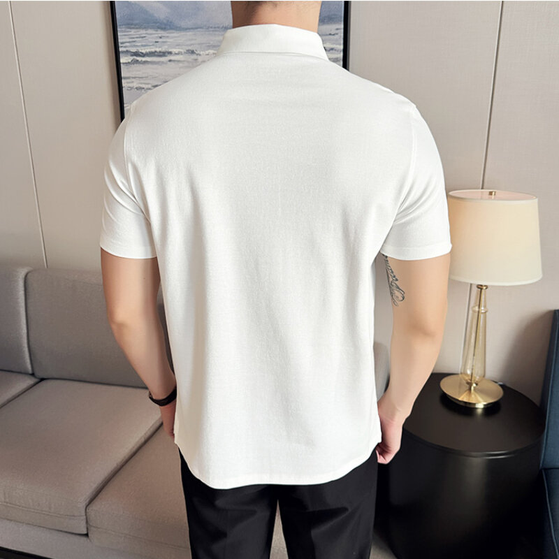 قمصان بولو بأكمام قصيرة للرجال ، قصة ضيقة ، أحادية اللون ، ملابس غير رسمية ، علامة تجارية ، جودة عالية ، الصيف ، 4XL