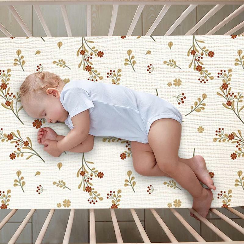 سرير الطفل موسلين المجهزة ، مرتبة الشاش محايدة ، ورقة للمعيار ، 32.3x16.9x3.9"