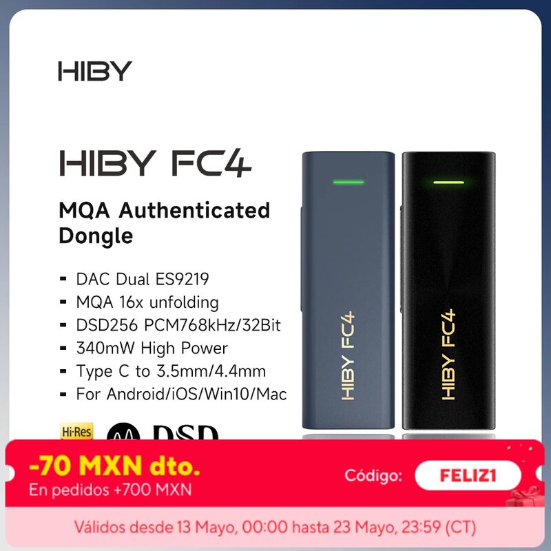 HiBy-FC4 MQA 16X الصوت دونغل ، نوع C ، USB ، DAC ، HiFi فك ، سماعة مكبر للصوت ، DSD256 ، ES9219 لنظام أندرويد ، iOS ، Win10 ، ماك ، بطاقة الصوت