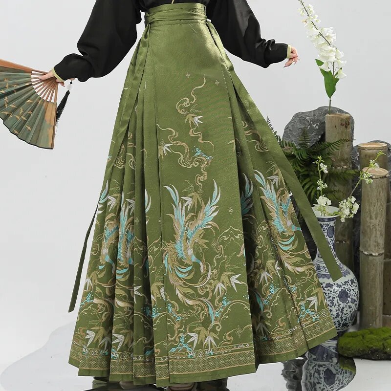 Guofeng-بدلة من قطعتين للنساء ، تنورة بأكمام طويلة ، قميص مطرز ، هانفو صيني ، تنورة على وجه الحصان ، ملابس رقص نسائية ، جديدة
