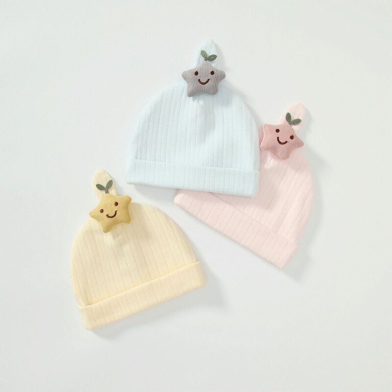 قبعة F62D لحديثي الولادة في المستشفى للخريف والشتاء، قبعة صغيرة لطيفة على شكل نجمة مبتسمة للأطفال الأولاد والبنات