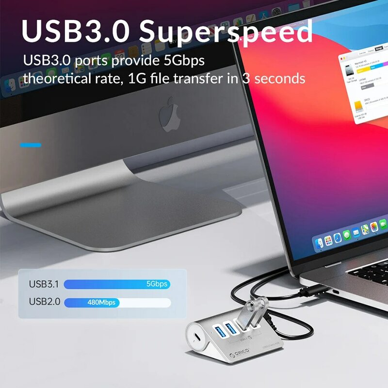 قارئ بطاقات USB C من ORICO مدعوم من الألومنيوم بقوة 5 جيجا بايت في الثانية PD18W مزود بشاحن USB3.2 نوع فاصل مع محول طاقة لملحقات MacBook
