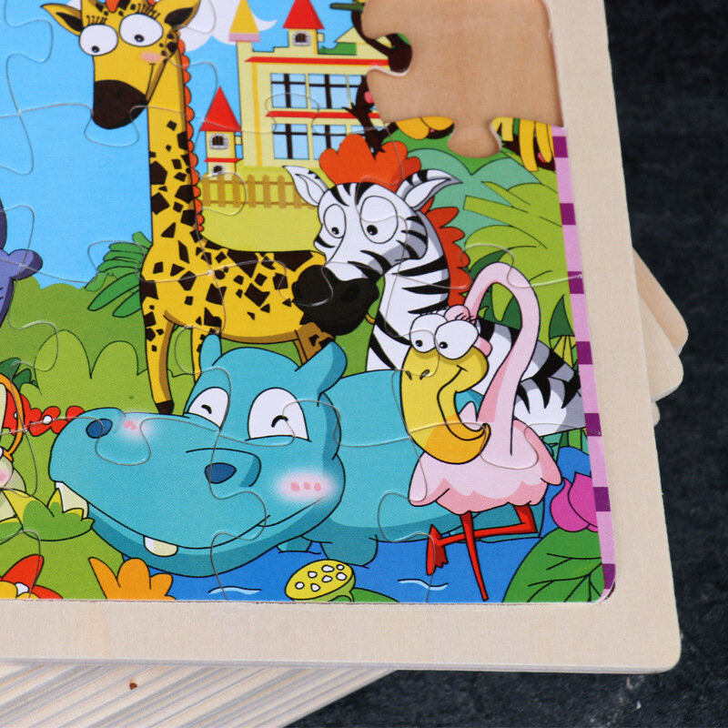 أحجية الصور المقطوعة الخشبية للأطفال ، 24 قطعة ، لعبة تعليمية ، حيوانات ، رسوم متحركة ، للأطفال من سن 7 إلى 14 سنة