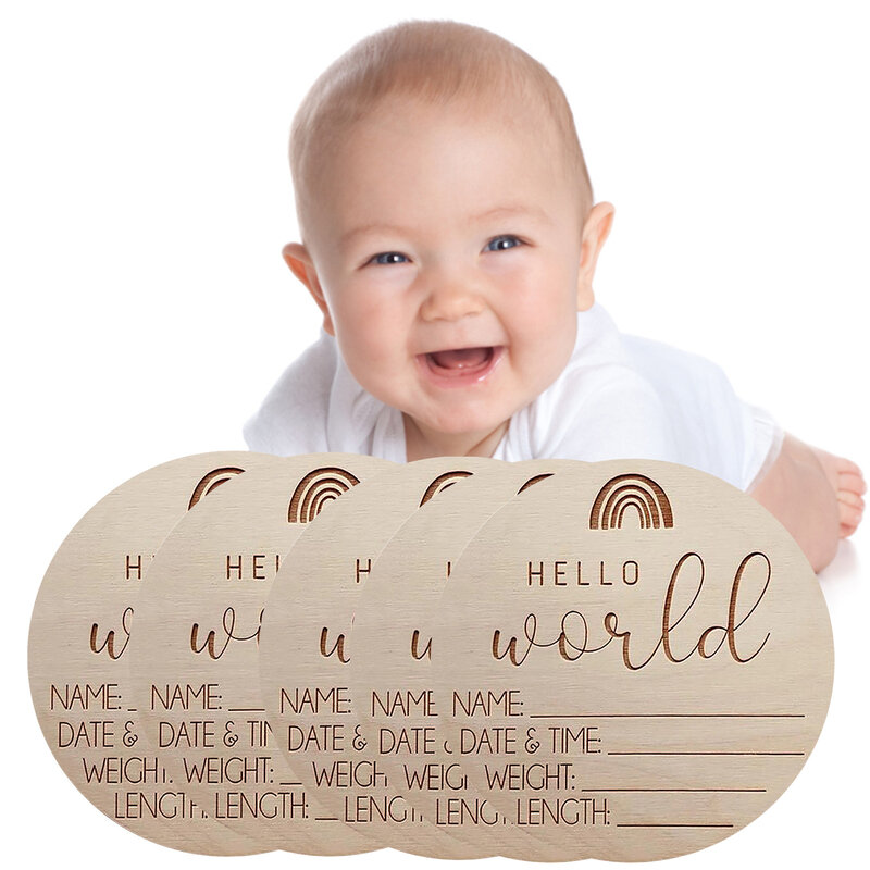 5 قطعة قوس قزح جديد مرحبا العالم الطفل احصائيات الولادة إعلان علامة استحمام الطفل هدية الوليد ل معالم خشبية صور الدعامة