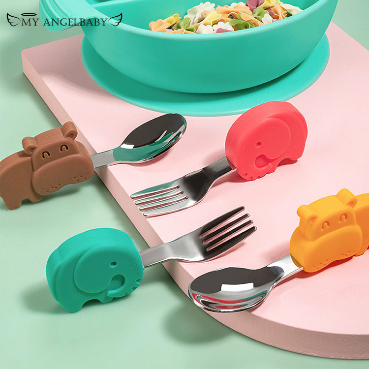 أدوات المائدة للأطفال مجموعة أدوات المائدة للأطفال مصنوعة من الفولاذ المقاوم للصدأ أدوات المائدة للأطفال الصغار أدوات المائدة مزودة برسوم كرتونية لإطعام الرضع وشوكة ملعقة