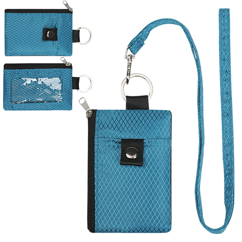 محفظة صغيرة مع نافذة معرف ، حقيبة سحاب مقاومة للماء ، حقيبة مع سلسلة مفاتيح بحبل للبطاقات ، محفظة نقود عملات معدنية