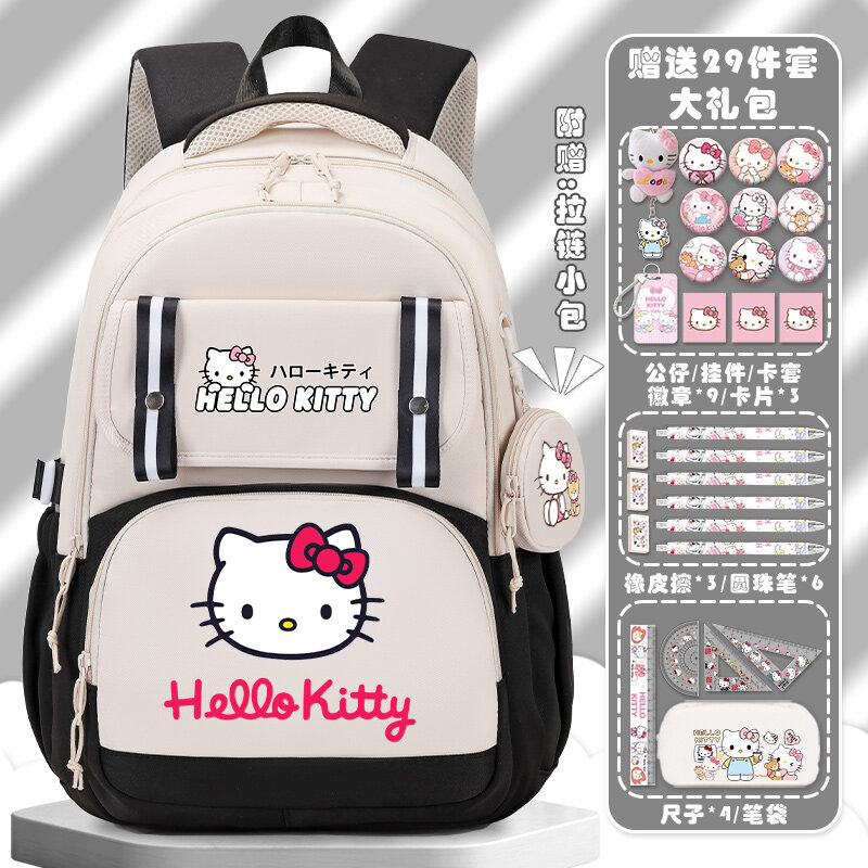 Sanrio Hello Kitty حقيبة مدرسية للطلاب ، سعة كبيرة ، كرتون للأطفال ، خفيفة الوزن ، حقيبة ظهر بكتف مزدوج ، جديدة