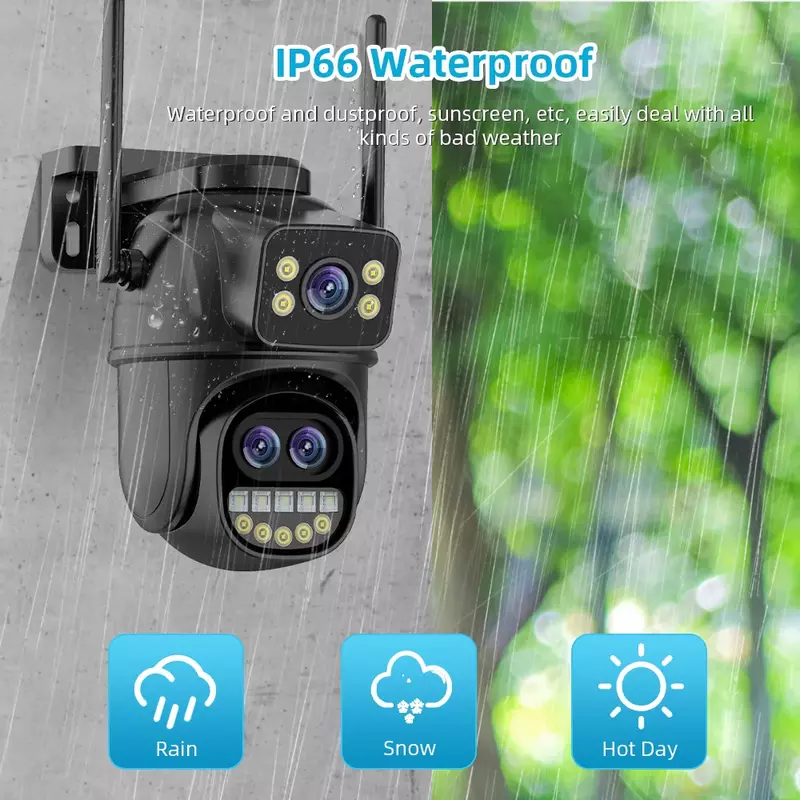 كاميرا مراقبة خارجية مقاومة للماء ، كاميرا أمان WiFi ، شاشة مزدوجة ، رؤية ليلية ملونة ، ICSEE ، 3 عدسة ، تكبير 8x ، 6K ، 12mp ، IP66