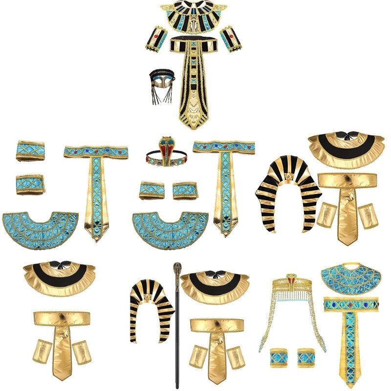 مجموعة إكسسوارات أزياء مصرية لغطاء رأس الفرعون المصري لحفلات الهالوين