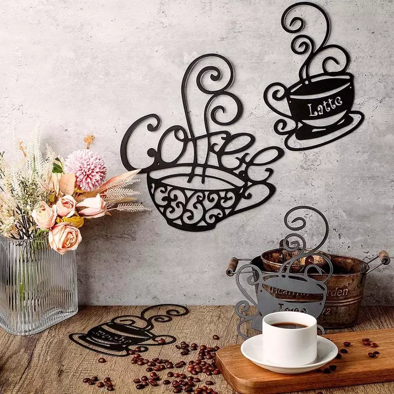 Cifbwy-لوحة حائط ظلية سوداء ، ديكور ، معدن ، حديد ، لافتات قهوة ، غرفة طعام ، ديكور مقهى ، ديكور ، 4 ألوان