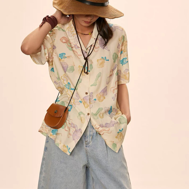 ديبتاون-بلوزة شاطئية عتيقة للنساء ، هاراجاو أزياء يابانية ، قمصان كاجوال بأكمام قصيرة ، بلوزات هاواي ذات حجم كبير ، Y2k