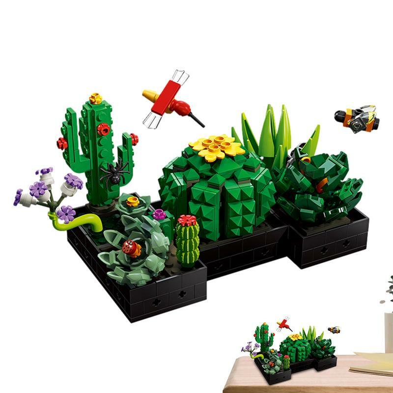 مجموعة مكعبات بناء صغيرة لتزيين النباتات العصارية ، لعبة بناء باقة بونساي قابلة لإعادة الاستخدام لطاولات وطاولات غرفة النوم