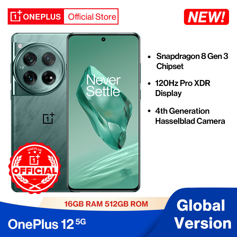 OnePlus 12 نسخة عالمية كاميرا Hasselblad ، سنابدراجون 8 Gen 3 ، العرض الأول العالمي ، شاشة 2K + Hz ، شحن supervoc ، 16GB ، GB