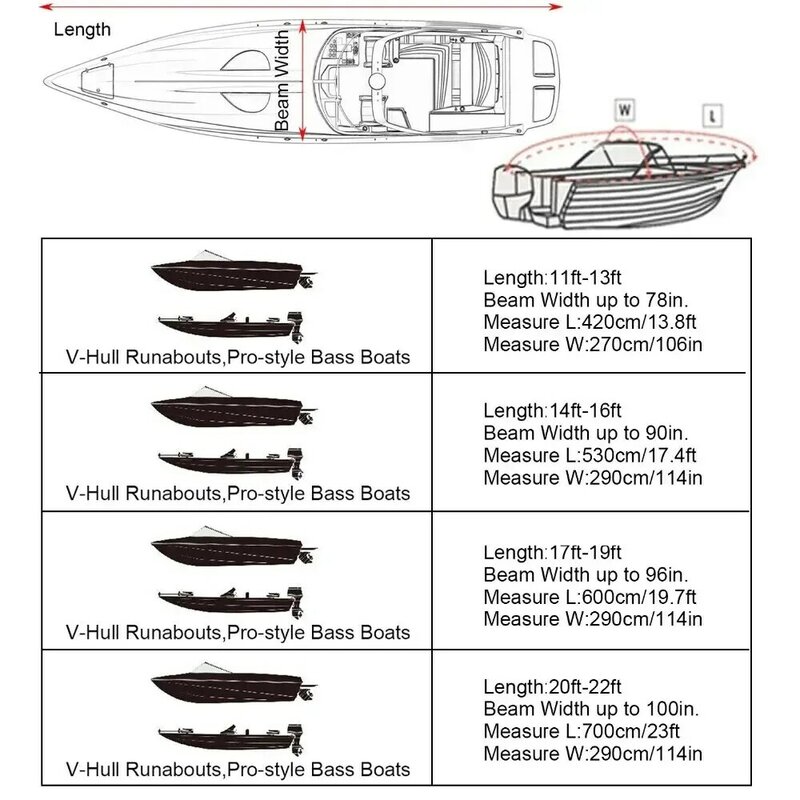 غطاء قارب يخت أسود ، مضاد للماء ، حماية خارجية ، للخدمة الشاقة ، صيد الأسماك ، قارب سريع ، T ، 11-22FT