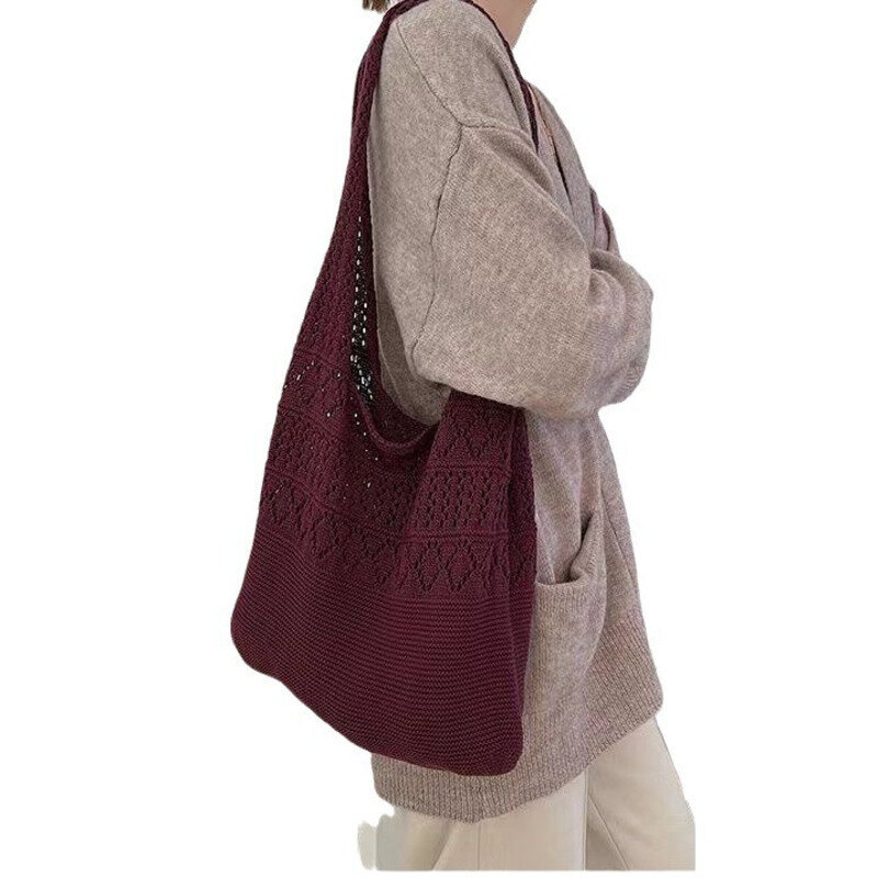 حقيبة كبيرة بسيطة محبوكة للنساء ، حقيبة يد مجوفة ، محمولة باليد ، أحادية اللون ، حقيبة كتف نسائية ، حقائب يد للسيدات ، جديدة ،