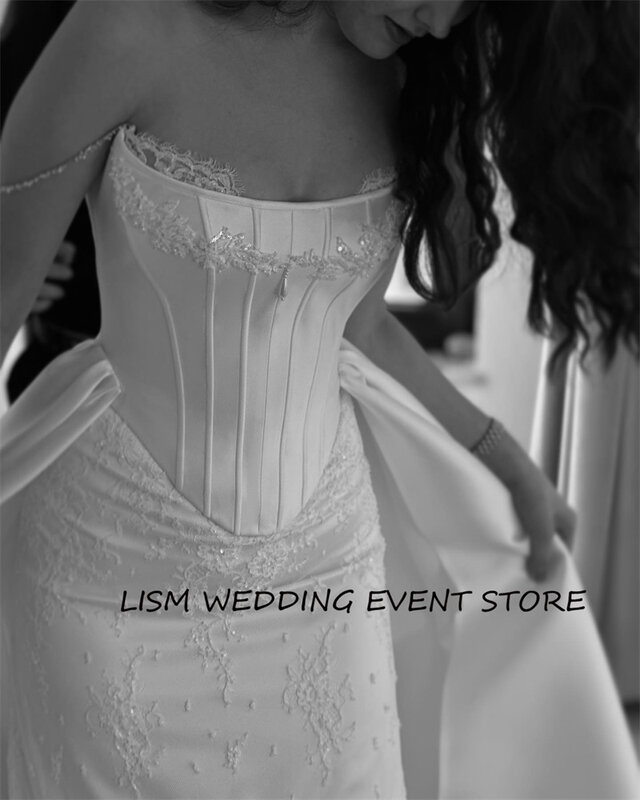 LISM-فستان زفاف أنيق بحورية البحر للنساء ، بدون حمالات ، فستان زفاف ، فستان زفاف قابل للربط ، دبي والعربية