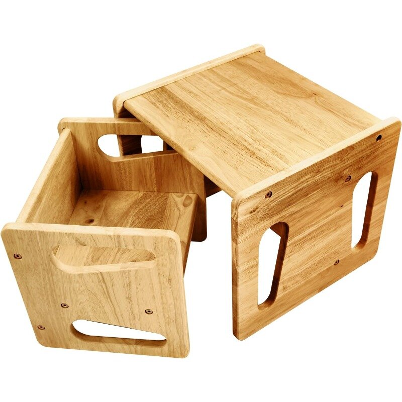 مجموعة طاولة وكرسي من الخشب الصلب للأطفال ، كراسي مكعبة للأطفال الصغار ، أثاث من الخشب الصلب الحقيقي للأطفال