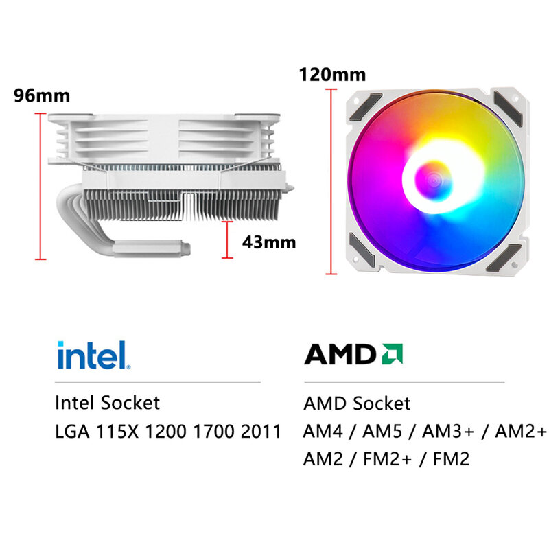 وحدة المعالجة المركزية Ventilador مروحة RGB ARGB PWM 4PIN إنتل LGA 1150 1151 1155 1156 1200 1700 2011 X79 X99 AMD AM3 AM4 مبرد تبريد المبرد