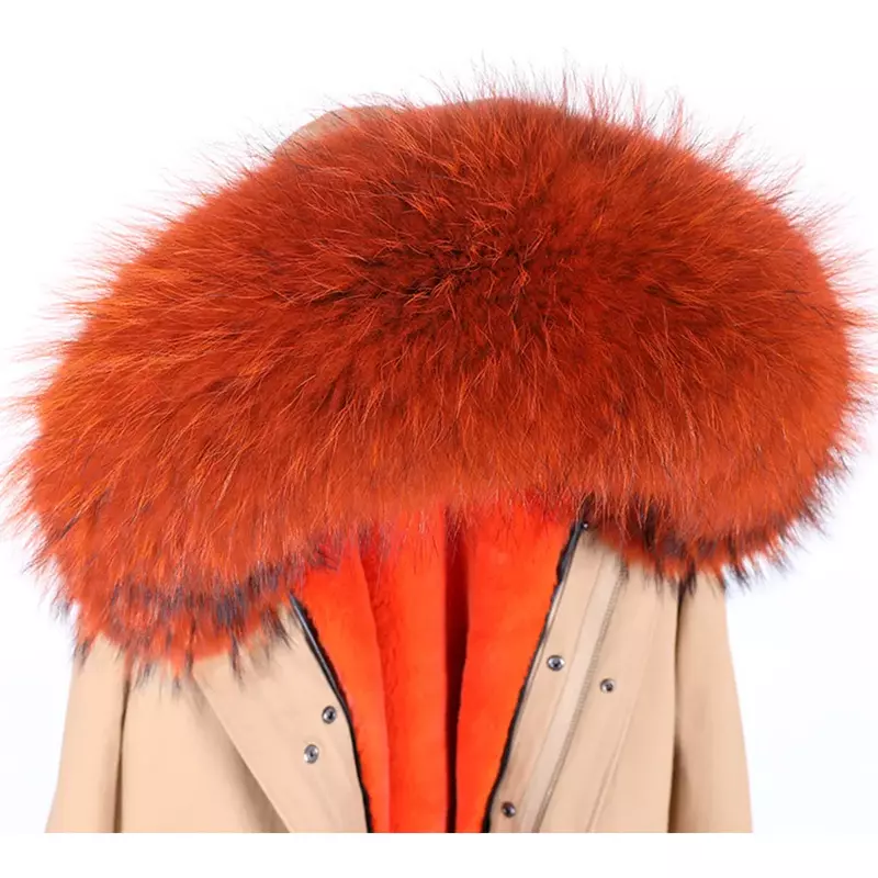 MAOMAOKONG-معطف ياقة من الفرو الراكون الطبيعي للنساء ، جاكيت منفوخ ، ياقة كبيرة ، موضة الشتاء ، فرو حقيقي ، 2023
