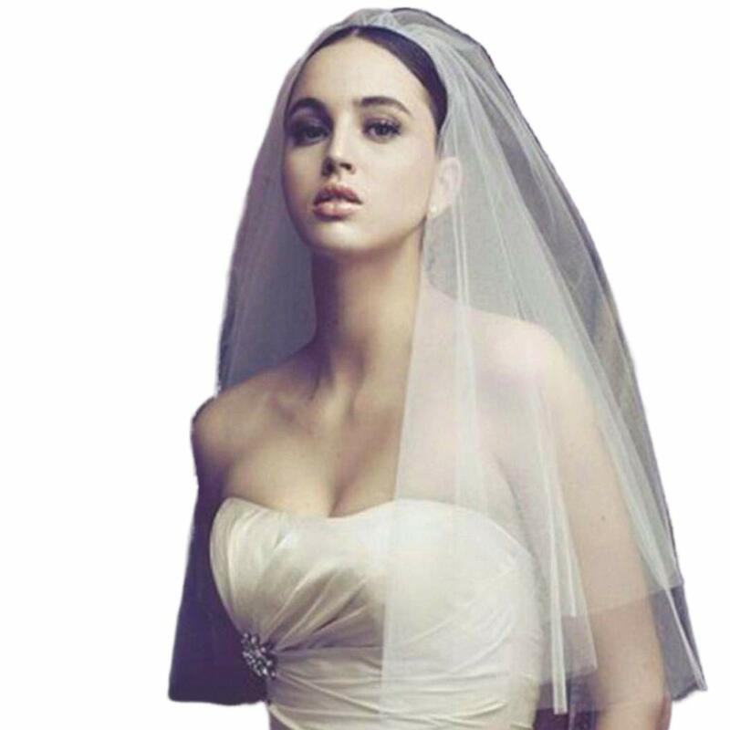 حجاب زفاف بكوع قصير للنساء ، رأس تول للعرائس مع مشط ، حافة دانتيل ، مستويين