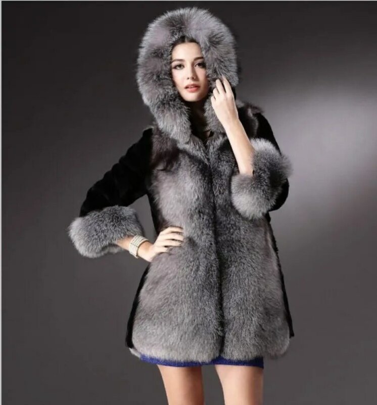 الجملة التجارة الخارجية الكورية المرأة الخريف والشتاء المرأة تقليد الثعلب معطف الفرو معطف الفرو