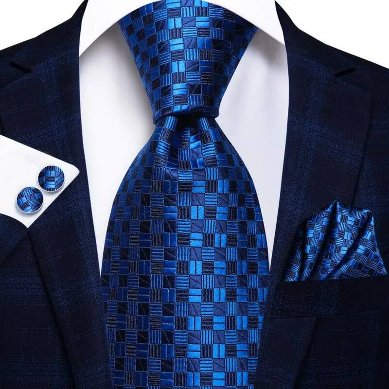 مرحبا التعادل الأزرق الداكن الصلبة بيزلي الحرير الزفاف التعادل للرجال Hanky زر الكم رجالي ربطة العنق مجموعة الأعمال حفلة تصميم جديد دروبشيبينغ
