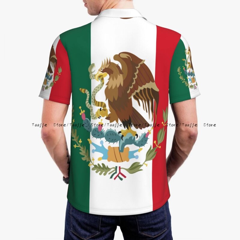قميص بولو بأكمام قصيرة للرجال ، تي شيرت بطية صدر غير رسمي ، خلفية علم المكسيك ، قمة العمل