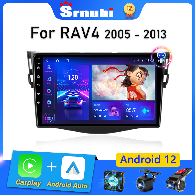 Srnubi-راديو سيارة لتويوتا RAV4 ، 2005-2013 ، مشغل الوسائط المتعددة ، 2Din Carplay ، DSP الملاحة ، نظام تحديد المواقع ، 4G ، ستيريو ، DVD ، أندرويد 12 ، 9"