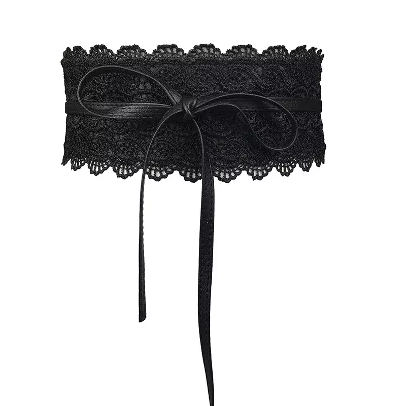 جميلة الأسود الدانتيل Cummerbunds ، النمط الأوروبي ، أحزمة الزخرفية واسعة ، اكسسوارات الملابس النسائية
