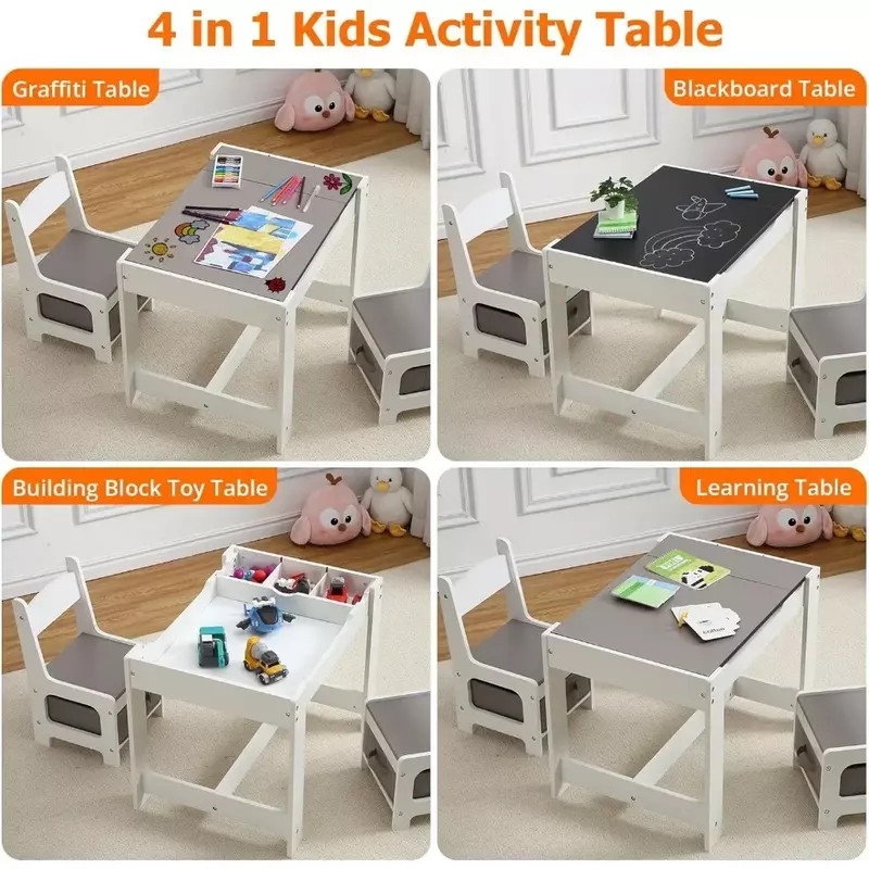 مجموعة طاولة أنشطة للأطفال مع مساحة تخزين ، طاولة قابلة للفصل ، سبورة ، أثاث للأطفال الصغار ، 3 في 1 ، 3 way