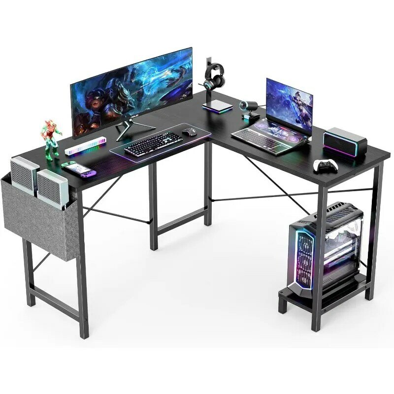 مكتب كمبيوتر على شكل حرف L ، زاوية خشبية ، طاولة ألعاب الكمبيوتر ، حقيبة تخزين جانبية للمنزل ، المكتب ، المساحات الصغيرة