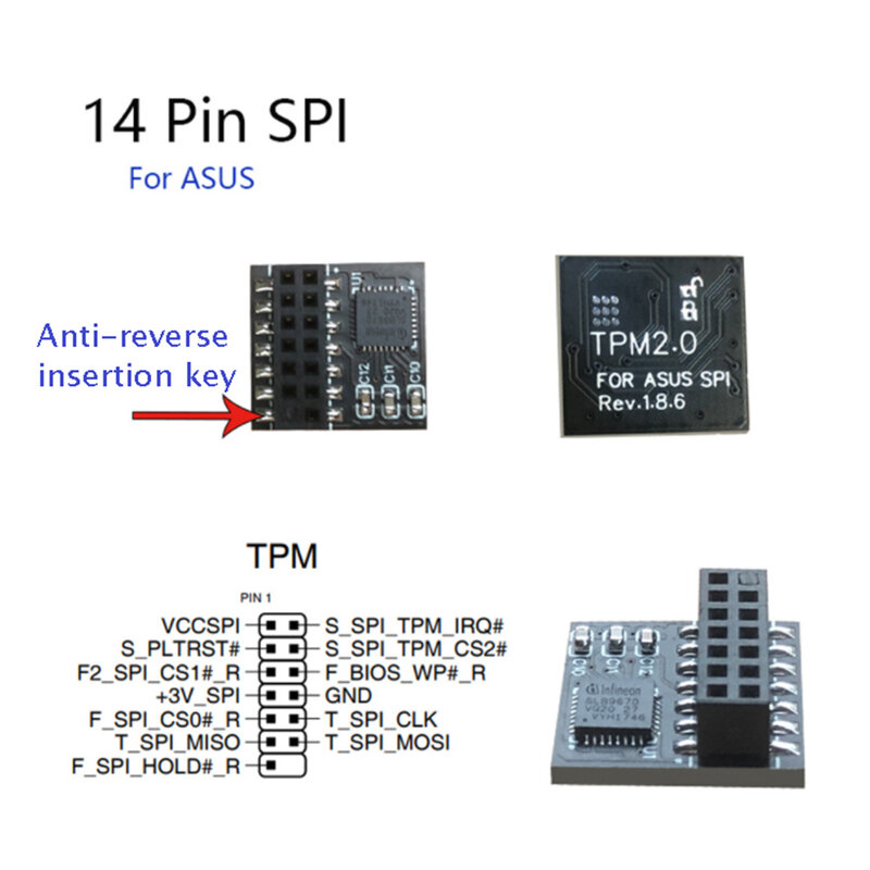 وحدة أمان تشفير TPM 2.0 بطاقة تحكم عن بعد 14 دبوس SPI TPM2.0 وحدة أمان للوحة آسوس