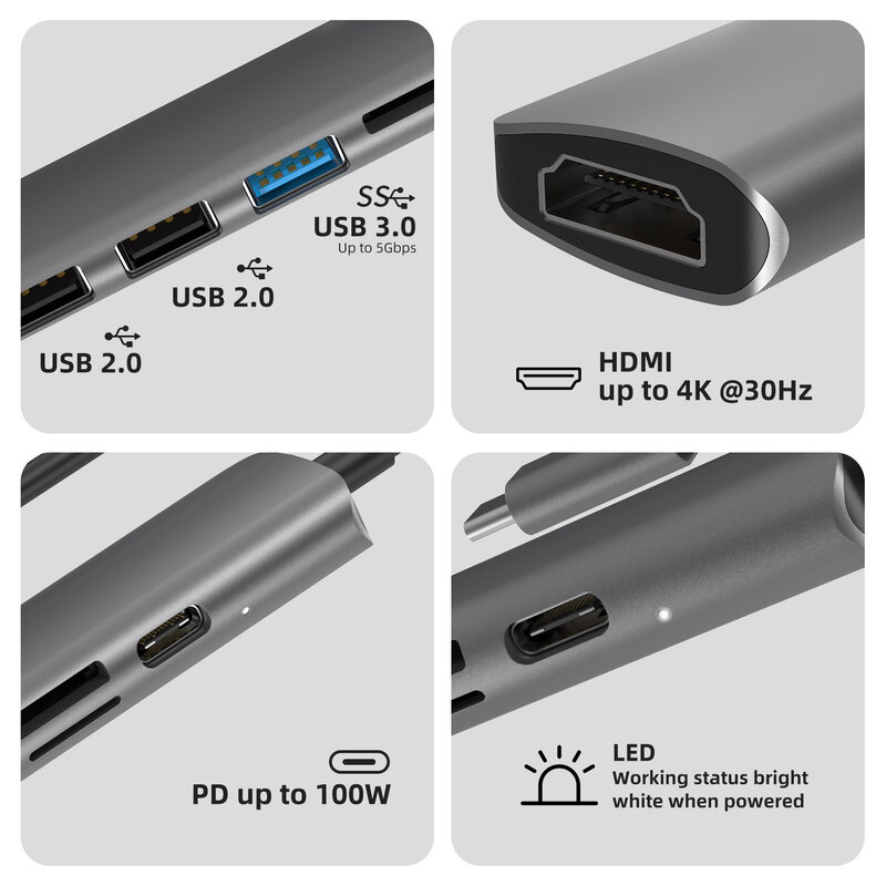 USB 3.1 Type-C إلى محول HDMI 4K الصاعقة USB C محور مع محور 3.0 2.0 TF SD قارئ فتحة PD ل MacBookPro الهواء USB C الخائن