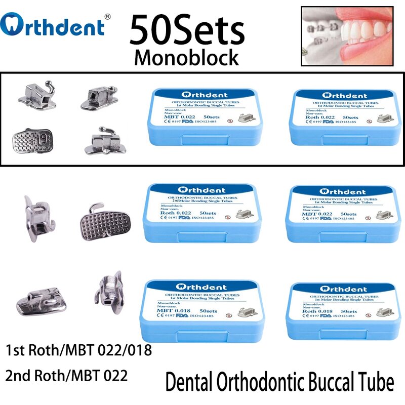 أنابيب شدقية لتقويم الأسنان ، أحادية الكتلة ، الضرس الأول والثاني ، ضرس غير قابل للتحويل ، MBT ، 018 ، أداة طب الأسنان ، 50 مجموعة