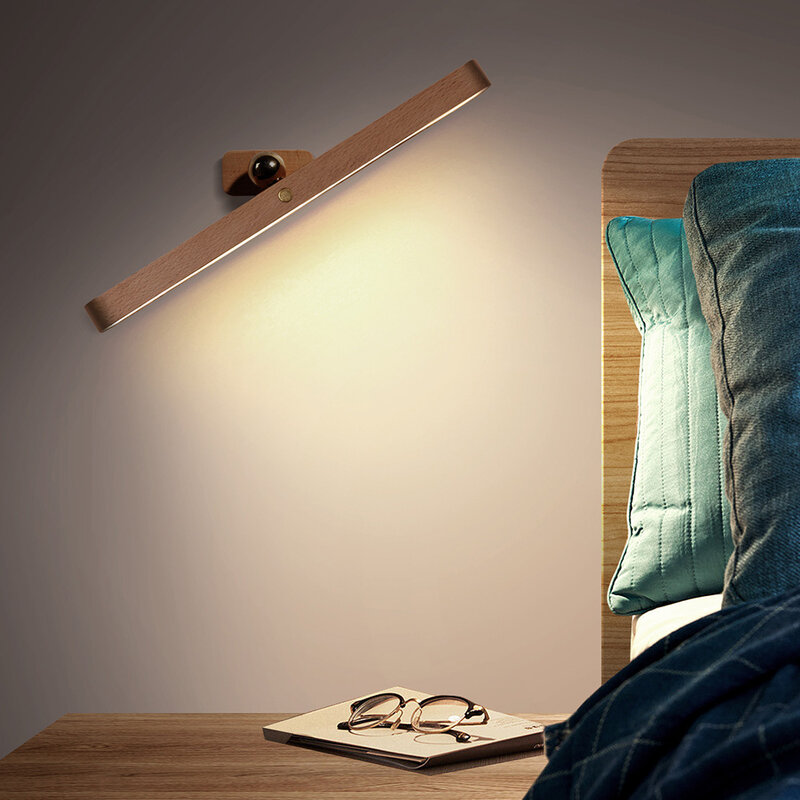 مصباح حائط خشبي LED ليلي بمنفذ USB ، خزانة مطبخ قابلة للدوران بزاوية 360 درجة ، مصباح إضاءة للخزانة المنزلية ، مصباح لطاولة التحرك بجانب السرير