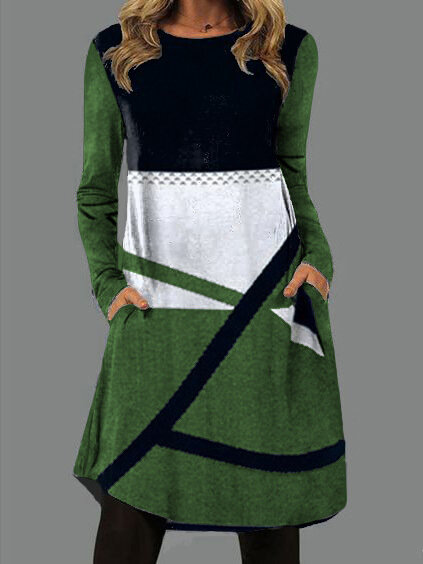 المرأة فضفاض Vintage الكشكشة جيب فستان الشتاء كبير كبير مطبوعة كامل كم طويل الربيع بوهو فساتين حفلات غير رسمية 5XL