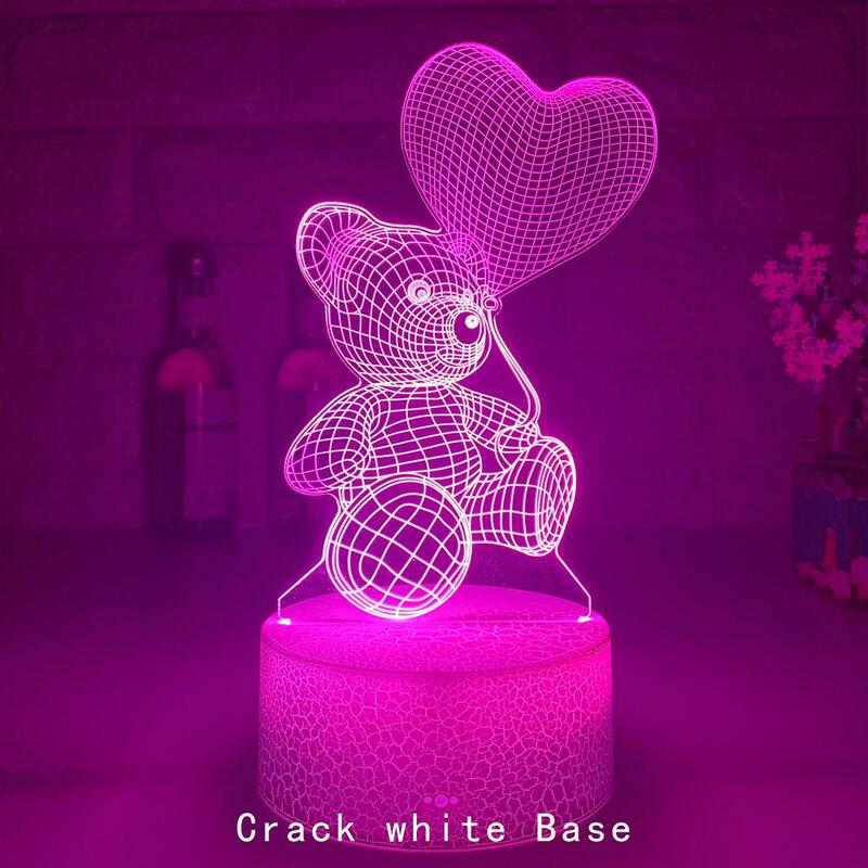 الحب الدب سلسلة ثلاثية الأبعاد ضوء الليل الإبداعية ، LED ضوء البصرية ، لطيف السرير مصباح للأطفال ، ديكور غرفة نوم ، هدية عيد ميلاد