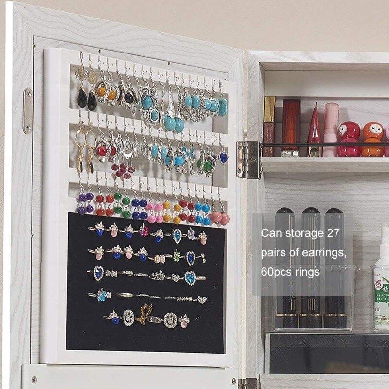 مرآة حائط مثبتة على الحائط لتخزين المجوهرات ، خزانة قابلة للقفل ، بطول كامل ، منظم فوق الباب