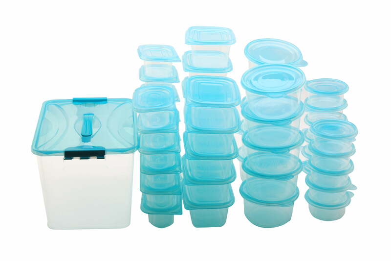 مجموعة حاويات تخزين طعام بلاستيكية ، حاويات شفافة ، أغطية زرقاء شفافة ، 92