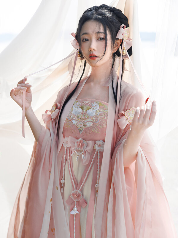 الأصلي Hanfu الإناث الطازجة تشيبولا تنورة هان عناصر مجموعة كاملة من نماذج جديدة الربيع 2022 8 قطعة مجموعة اللون الوردي