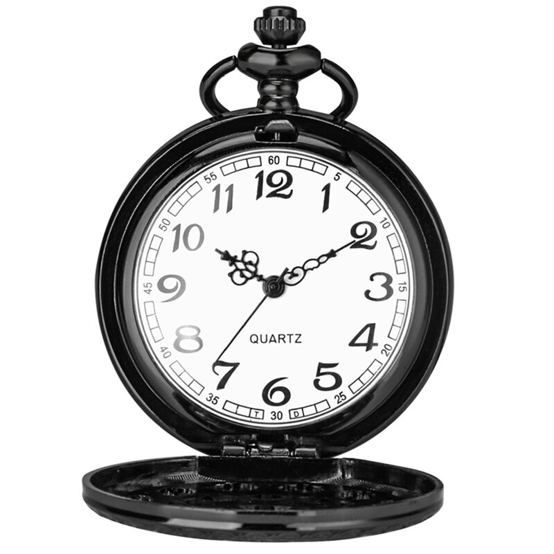 ساعة جيب كوارتز عتيقة مع سلسلة ، Steampunk سوداء مجوفة ، لممرضة ، هدية عيد الميلاد