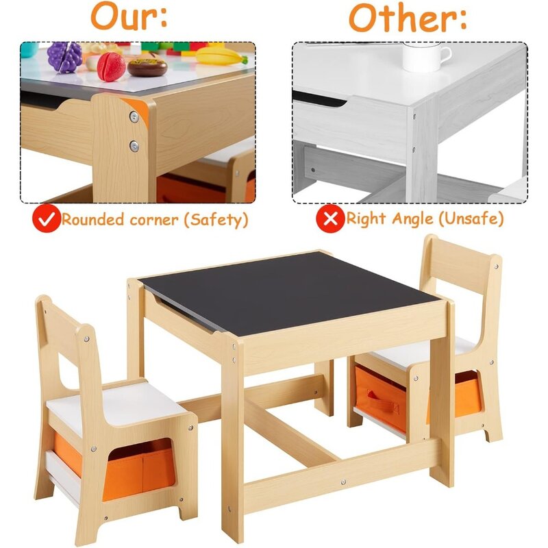 مجموعة طاولة وكرسي أنشطة خشبية للأطفال ، 2 في 1 ، قابلة للفصل ، مكتب مع أدراج ، 3 في 1