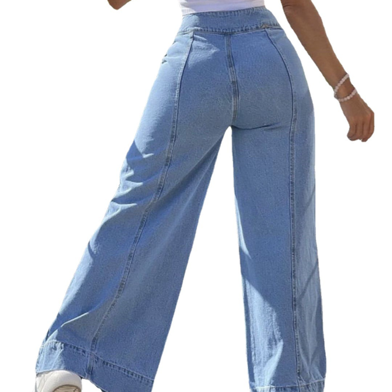 جينز واسع الساق للنساء ، بنطلون جينز عالي الخصر ، غسل نوع الخصر ، نمط جديد وعصري