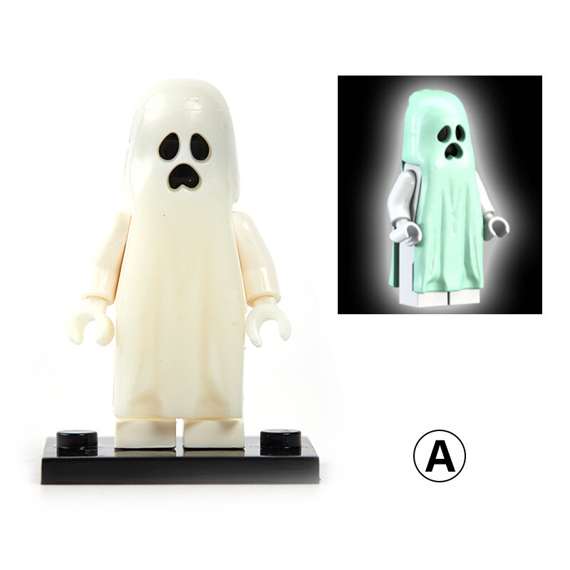 1 قطعة الرعب هالوين سلسلة اللبنات مضيئة Smiling Ghost شبح نموذج عمل أرقام الطوب الصغيرة لعب للأطفال