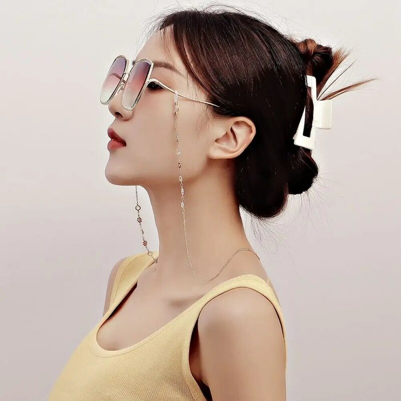سلاسل معدنية زهرة النظارات الشمسية للنساء والفتيات ، سلسلة قناع ، الرقبة معلقة ، حبل الحبل ، شخصية ، والأزياء ، 76 سنتيمتر