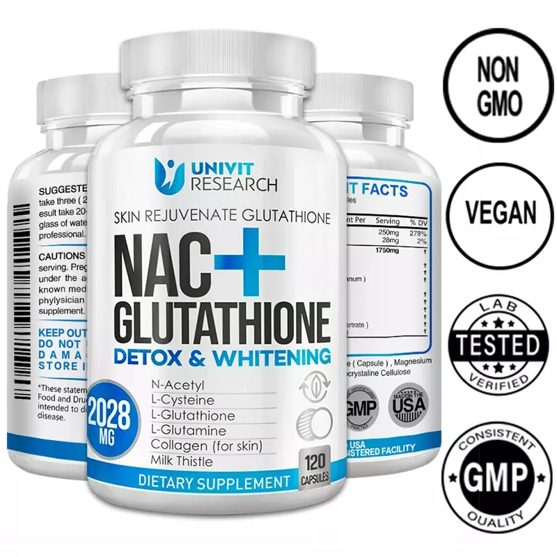 ملحق NAC + Glutathione لدعم صحة الجلد ، دعم المناعة ، مضاد للأكسدة ، مكمل غير GMO ، كبسولات