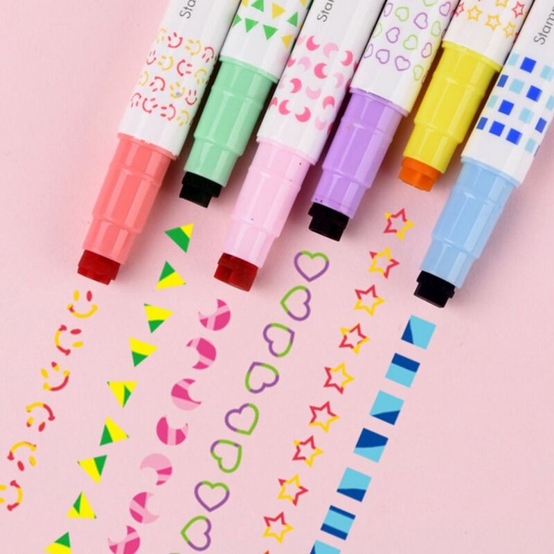 قلم ماركر منحنى متعدد الأشكال ، على شكل زهور ، قلم تمييز متغير الألوان قابل للمسح ، رأس مزدوج ، أدوات رسم فنية