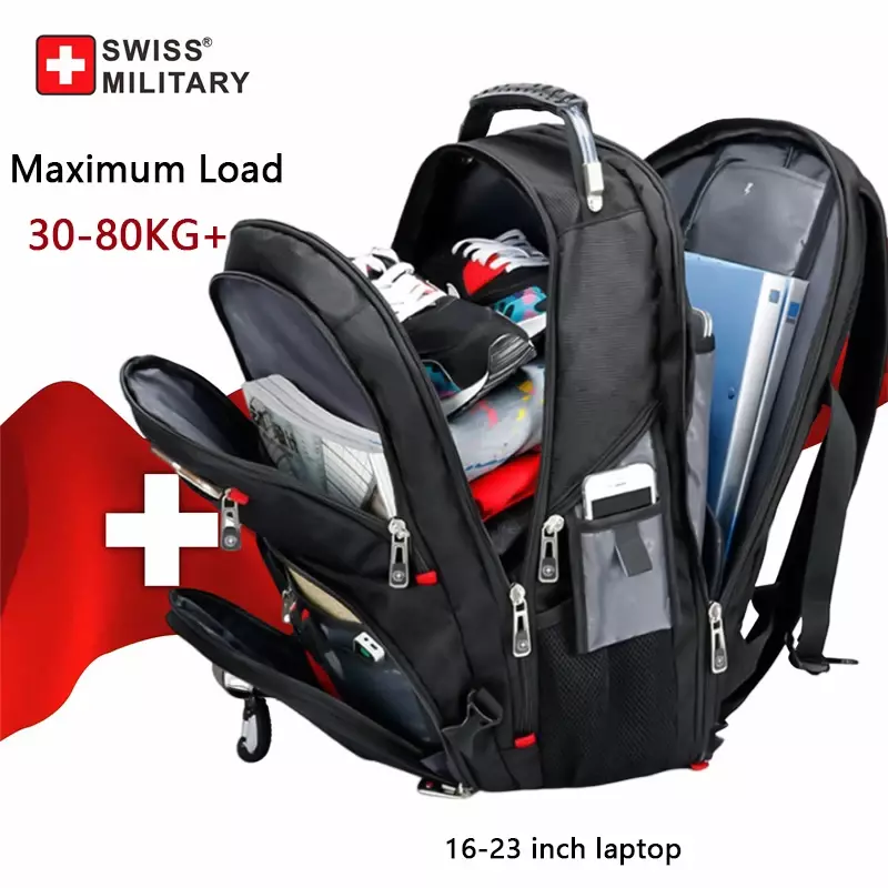 سويسري عسكري-حقيبة متعددة الوظائف بسعة كبيرة للرجال ، حقيبة سفر للرجال ، شحن USB ، حقيبة ظهر للكمبيوتر المحمول مقاومة للمياه ، موضة ، 23"