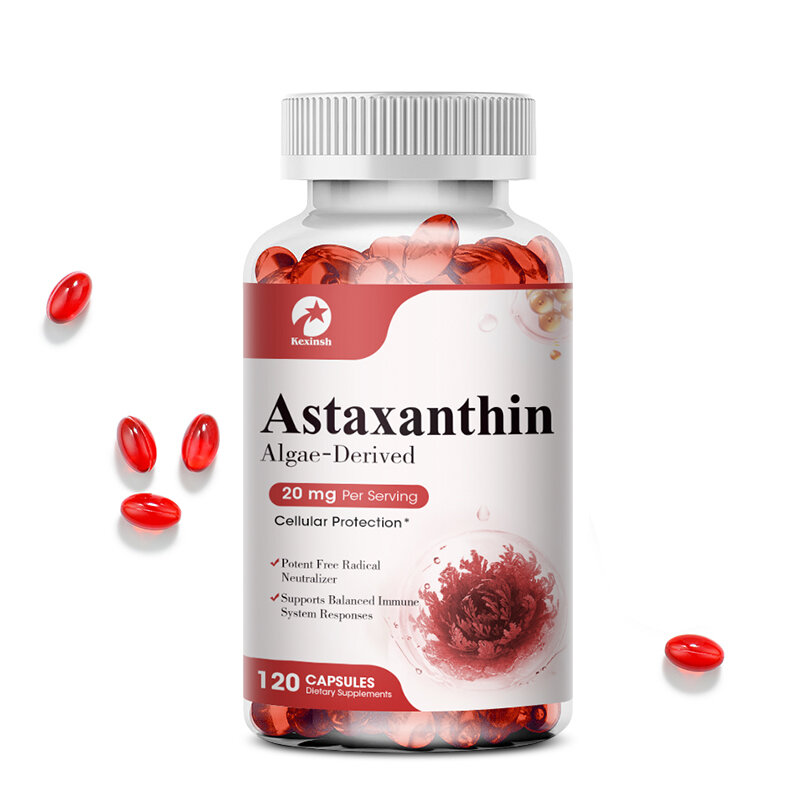 كبسولات Kexinsh-Astaxanthin ، 20 ملغ ، تعزز صحة القلب ، استقلاب القلب يدعم مفصل العين وصحة الجلد