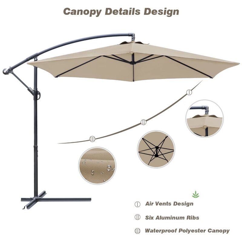 مظلة فناء مع إمالة قابلة للتعديل ، مظلات خارجية ناتئ ، بيج في الهواء الطلق السوق ، 10 قدم